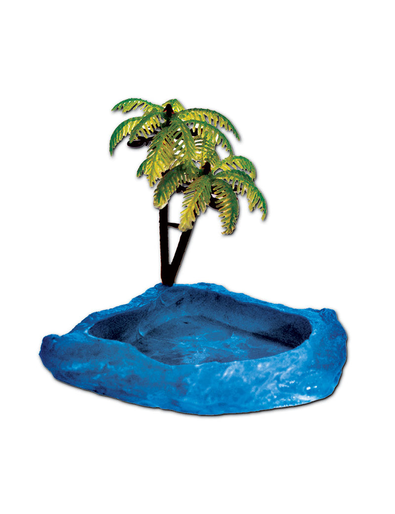 T-Rex Hermit Crab Accessory - Food & Water Dish with Palm Tree Blue